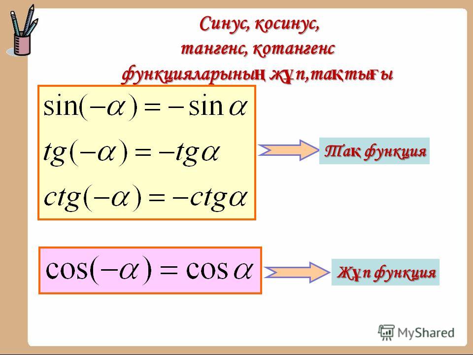 Свойства синусов косинусов тангенсов. Функция тангенса и котангенса. Отношение тангенса к котангенсу. Производная тангенса и котангенса. Область значения тангенса и котангенса.