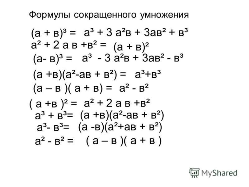 Формулы сокращенного умножения по алгебре. А2 б2 формула сокращенного умножения. А2+в2 формула сокращенного умножения. Повт. Формулы сокращенного умножения. ФСУ формулы сокращенного умножения.