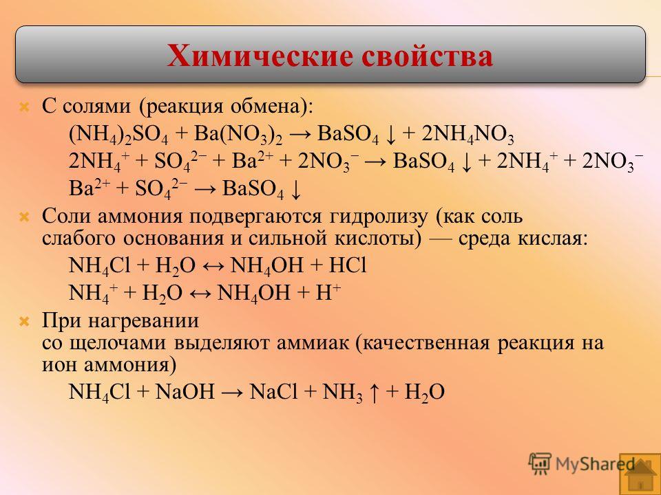 Соль аммония и кислота реакция. Химические свойства солей аммония. Baso4 гидролиз. Nh3 реакции. Ba no3 2 реакция.