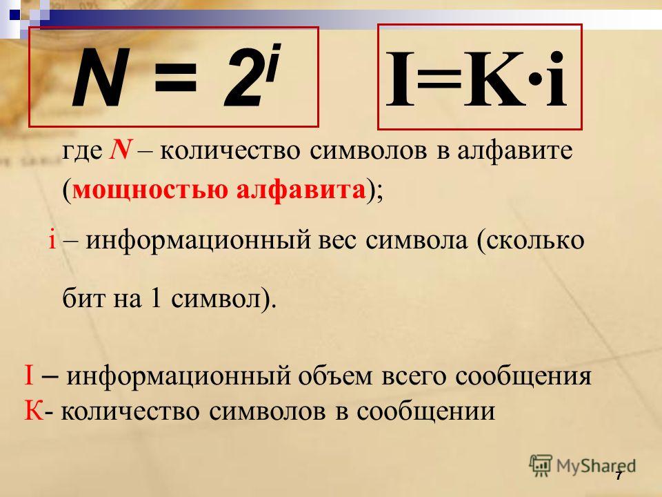 Длина сколько букв н. Формула информационного объема сообщения. Формула n 2i. Как найти количество символов. Объем одного символа в информатике.