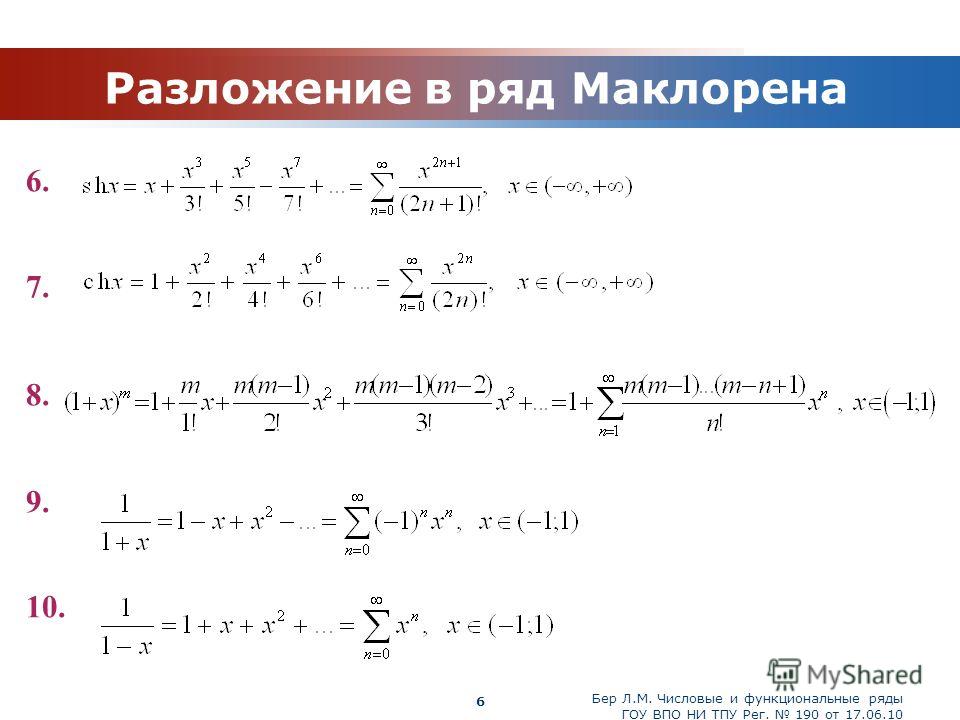 Разложение функции в окрестности точки