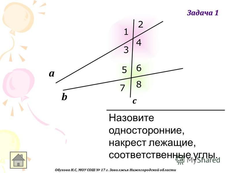 На рисунке укажите все пары разносторонних односторонних и соответственных углов