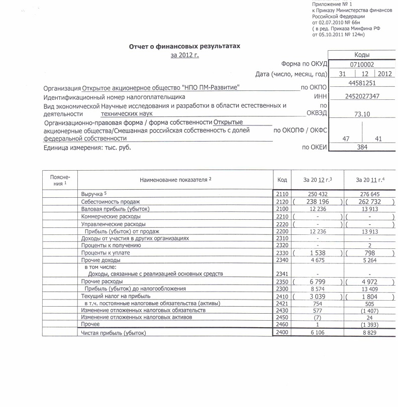 Образец бух отчетности