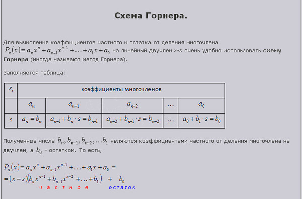 Разделить по схеме горнера