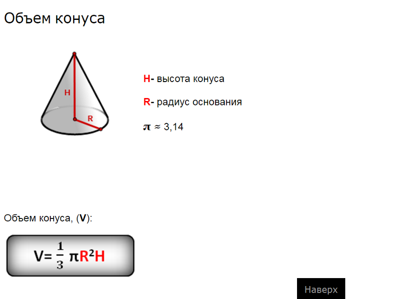 Объем части конуса изображенного на рисунке