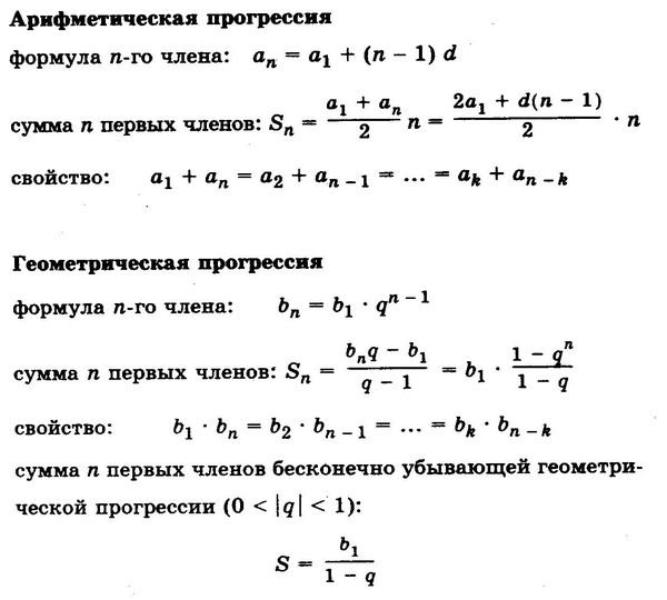 Калькулятор суммы арифметической. Формулы арифметической и геометрической прогрессии 9 класс.