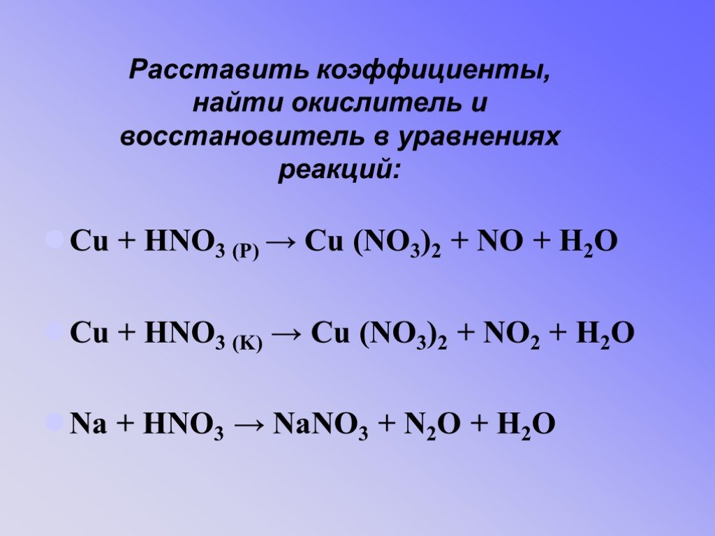 Окислительно восстановительные реакции nano3. Cu hno3 конц. Cu+hno3. Cu hno3 разб. Na hno3 конц.