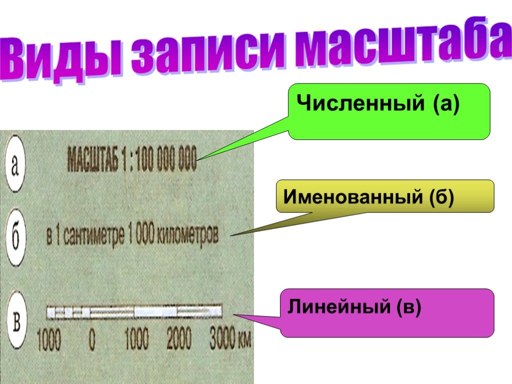 На одном и том же плане местности численный именованный и линейный масштабы показывают уменьшение а