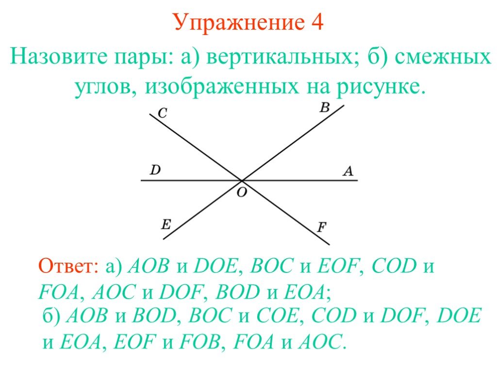 Найдите угол boc. Нахождение вертикальных углов. Пара вертикальных углов. Смежные и вертикальные углы примеры. Найдите пары смежных и вертикальных углов.