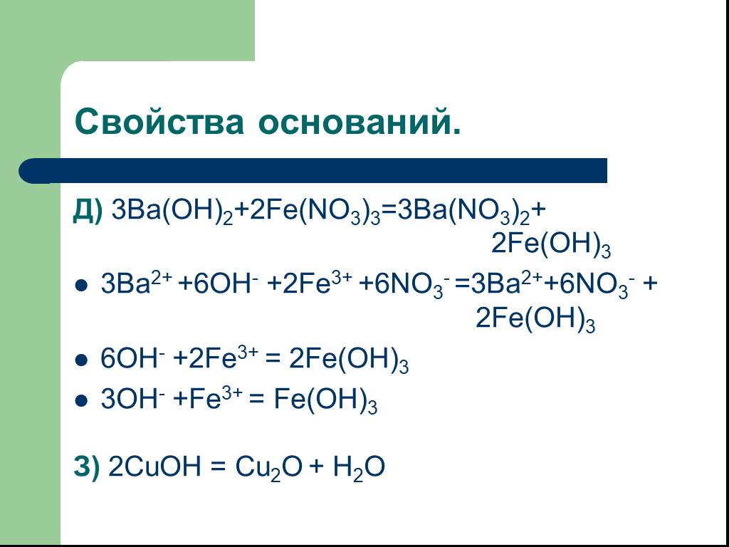 Напишите уравнения химических реакций fe oh 3