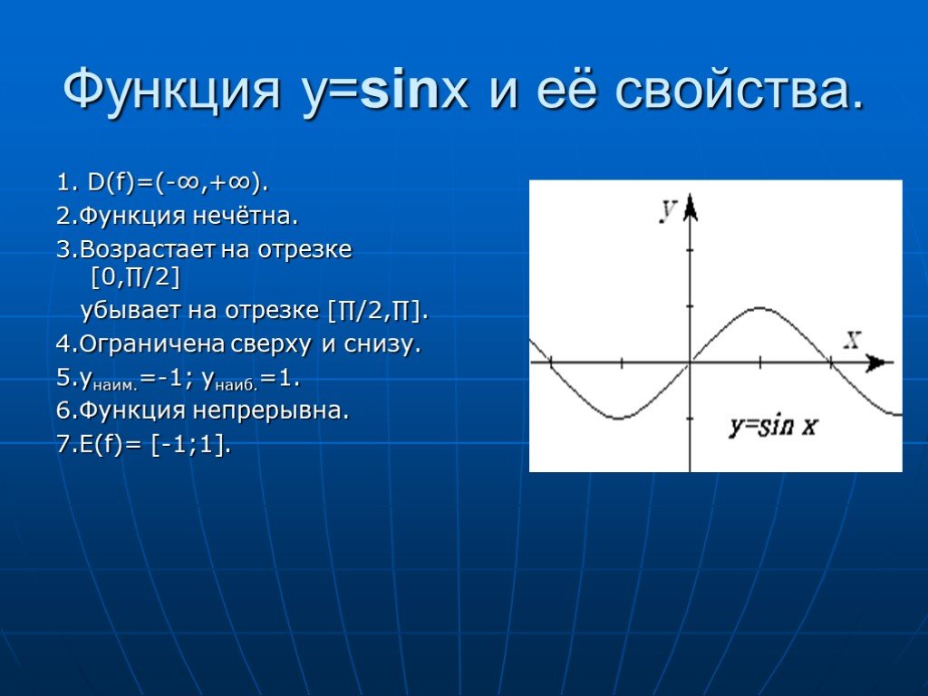 Y 2sinx 0. График и свойства функции y sinx. Y sin x график функции и свойства. Свойства и график функции у=sinx. Свойства Графика функции y=sin x.