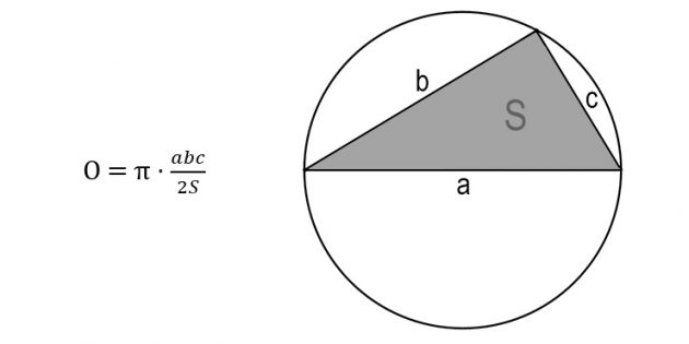 Как найти длину окружности через стороны и площадь вписанного треугольника
