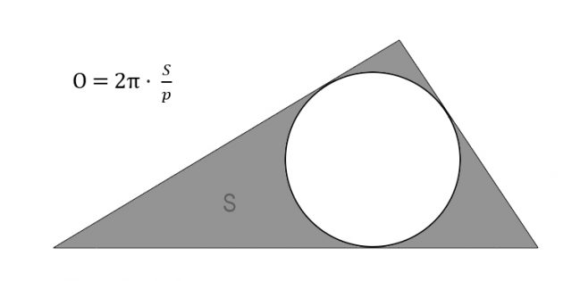 Как найти длину окружности через площадь и полупериметр описанного треугольника