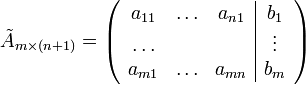 \tilde{A}_{m\times (n+1)}=\left(\begin{array}{ccc