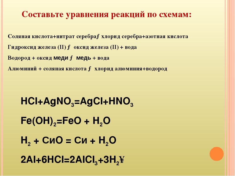 Составьте уравнения реакций соответствующие следующим схемам и определите тип каждой реакции hcl h2