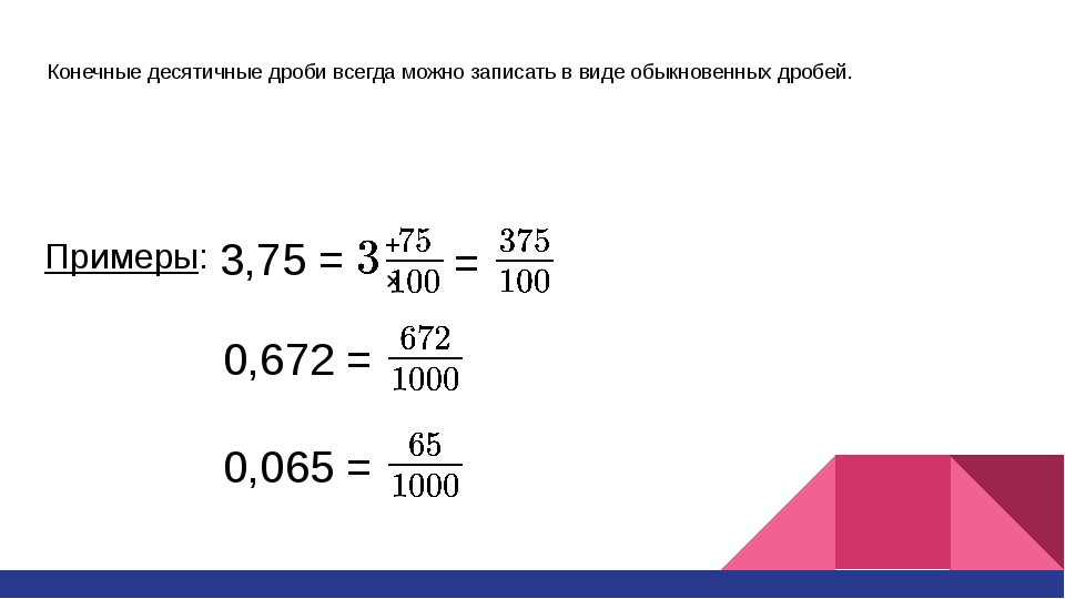 Разложение положительной обыкновенной дроби в конечную десятичную дробь 6 класс презентация