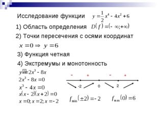 Исследование функции 2) Точки пересечения с осями координат 1) Область опреде