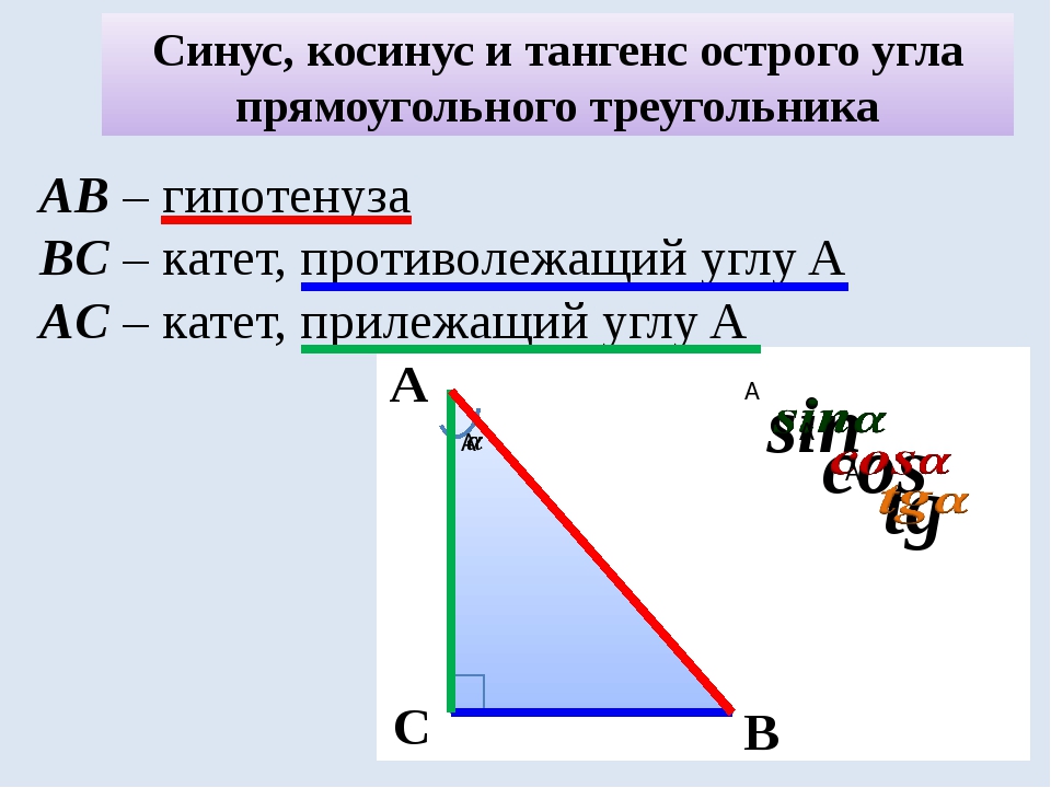 Какой косинус угла. Синус косинус тангенс в треугольнике. Синус косинус тангенс в прямоугольном треугольнике. Отношение синуса косинуса и тангенса в прямоугольном треугольнике. Синус косинус и тангенс острого угла прямоугольного треугольника.