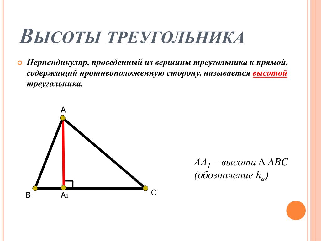 Выбери на каком рисунке проведена высота треугольника