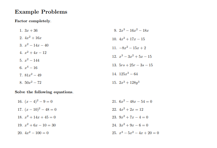Quadratic Equation Worksheets PDF