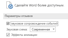 Частичный вид параметров "Специальные возможности" Word