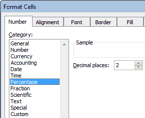 Excel Format Cells Dialog Box Percentage Option