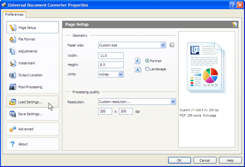 On the settings panel, click Load Properties