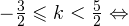 -\frac{3}{2}\leqslant k<\frac{5}{2}\Leftrightarrow