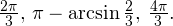 \frac{2\pi}{3},\,\pi-\operatorname{arcsin}\frac{2}{3},\,\frac{4\pi}{3}.